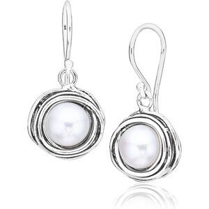 🆕 Women White Dangle Earrings Freshwater Pearl Vintage Design Artisan Jewelry